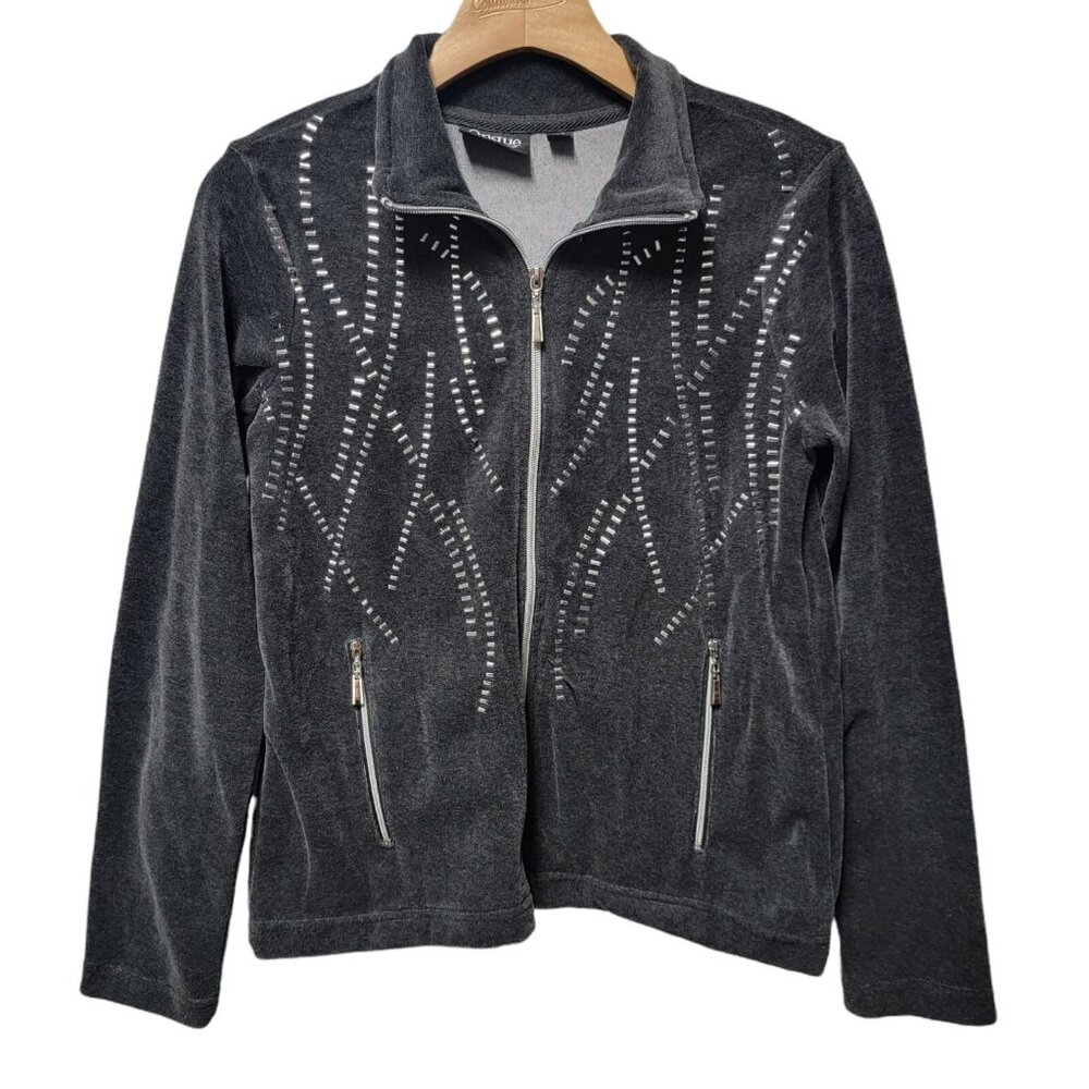 ONQUE Casual Womens Jacket Embellished Design Zippered Collared PS Petite Unique